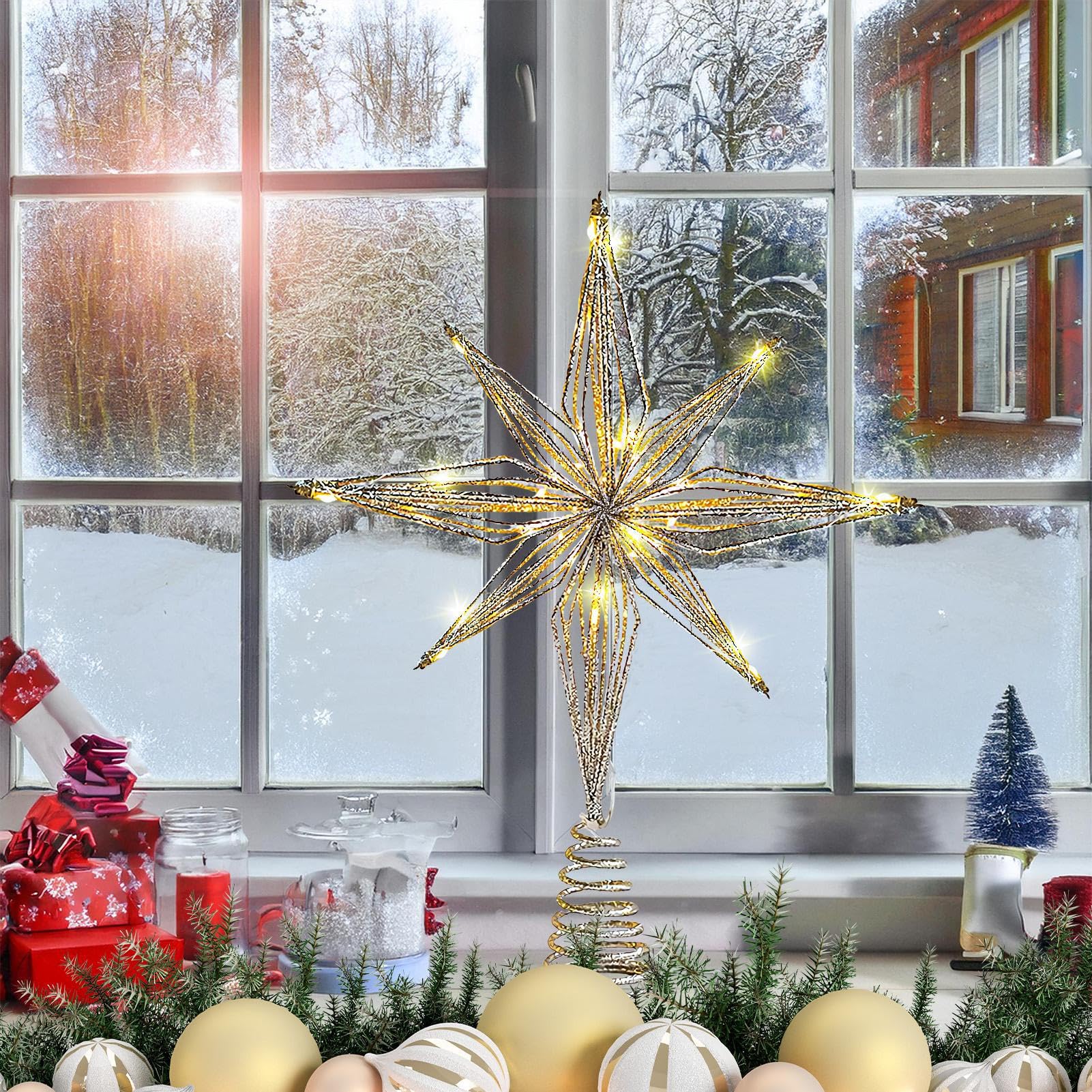 Amazon.co.jp: クリスマスツリートッパー – 3Dスターライト、装飾